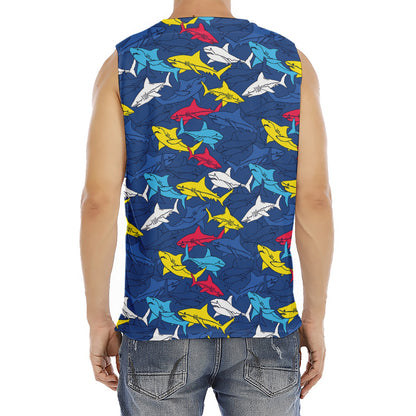 Doodle Shark Pattern Print Men's Fitness Tank Top