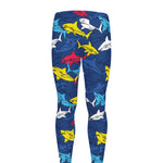 Doodle Shark Pattern Print Men's leggings