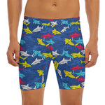 Doodle Shark Pattern Print Men's Long Boxer Briefs