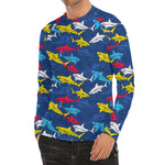 Doodle Shark Pattern Print Men's Long Sleeve Rash Guard