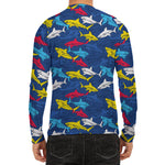 Doodle Shark Pattern Print Men's Long Sleeve Rash Guard