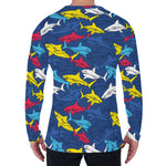 Doodle Shark Pattern Print Men's Long Sleeve T-Shirt
