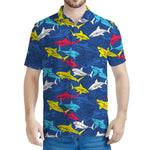 Doodle Shark Pattern Print Men's Polo Shirt