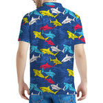 Doodle Shark Pattern Print Men's Polo Shirt