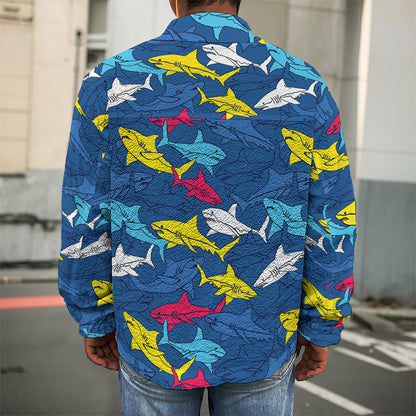 Doodle Shark Pattern Print Men's Shirt Jacket