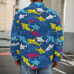 Doodle Shark Pattern Print Men's Shirt Jacket