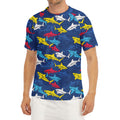 Doodle Shark Pattern Print Men's Short Sleeve Rash Guard