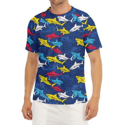 Doodle Shark Pattern Print Men's Short Sleeve Rash Guard