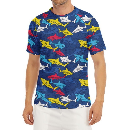 Doodle Shark Pattern Print Men's Short Sleeve Rash Guard