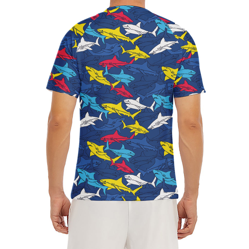 Doodle Shark Pattern Print Men's Short Sleeve Rash Guard