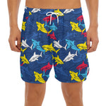 Doodle Shark Pattern Print Men's Split Running Shorts