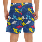 Doodle Shark Pattern Print Men's Split Running Shorts