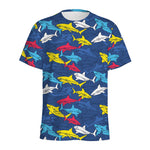 Doodle Shark Pattern Print Men's Sports T-Shirt