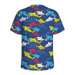 Doodle Shark Pattern Print Men's Sports T-Shirt