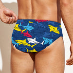 Doodle Shark Pattern Print Men's Swim Briefs
