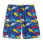 Doodle Shark Pattern Print Men's Swim Trunks
