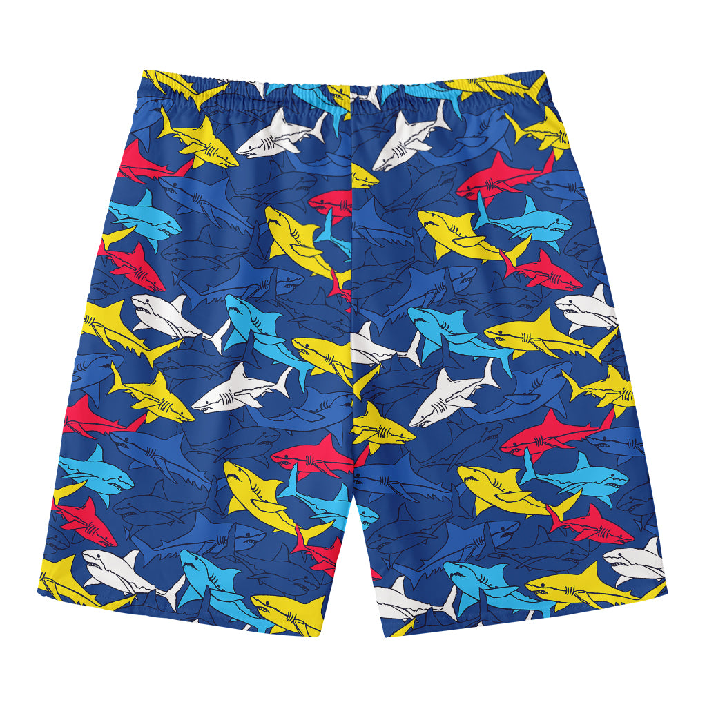 Doodle Shark Pattern Print Men's Swim Trunks