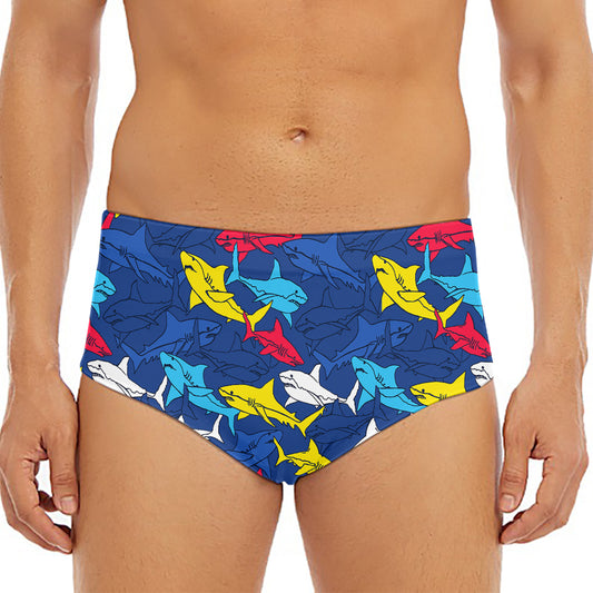 Doodle Shark Pattern Print Men's Triangle Swim Briefs