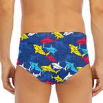 Doodle Shark Pattern Print Men's Triangle Swim Briefs
