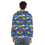 Doodle Shark Pattern Print Men's Velvet Pullover Hoodie
