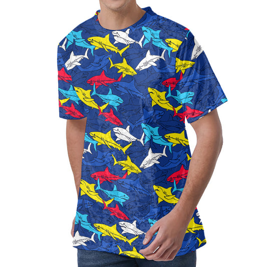 Doodle Shark Pattern Print Men's Velvet T-Shirt
