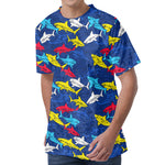 Doodle Shark Pattern Print Men's Velvet T-Shirt