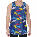 Doodle Shark Pattern Print Men's Velvet Tank Top