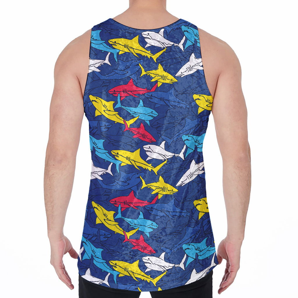 Doodle Shark Pattern Print Men's Velvet Tank Top