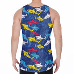 Doodle Shark Pattern Print Men's Velvet Tank Top