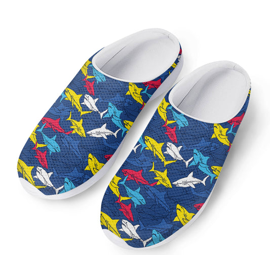 Doodle Shark Pattern Print Mesh Casual Shoes