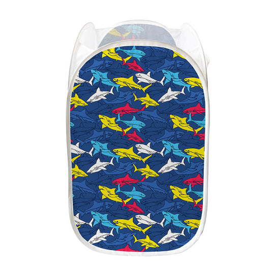 Doodle Shark Pattern Print Mesh Laundry Hamper