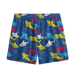 Doodle Shark Pattern Print Mesh Shorts