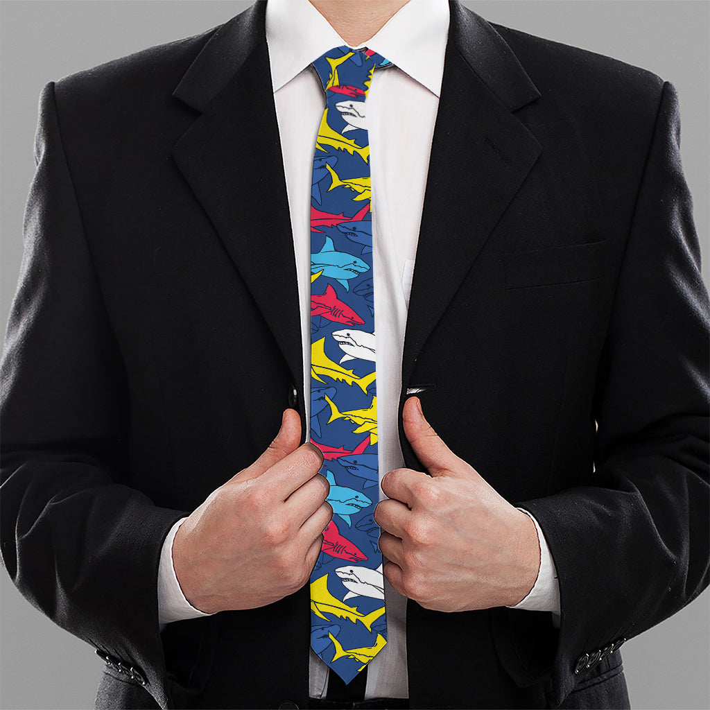 Doodle Shark Pattern Print Necktie