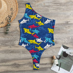 Doodle Shark Pattern Print One Shoulder Bodysuit