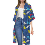 Doodle Shark Pattern Print Open Front Beach Cover Up