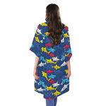 Doodle Shark Pattern Print Open Front Beach Cover Up