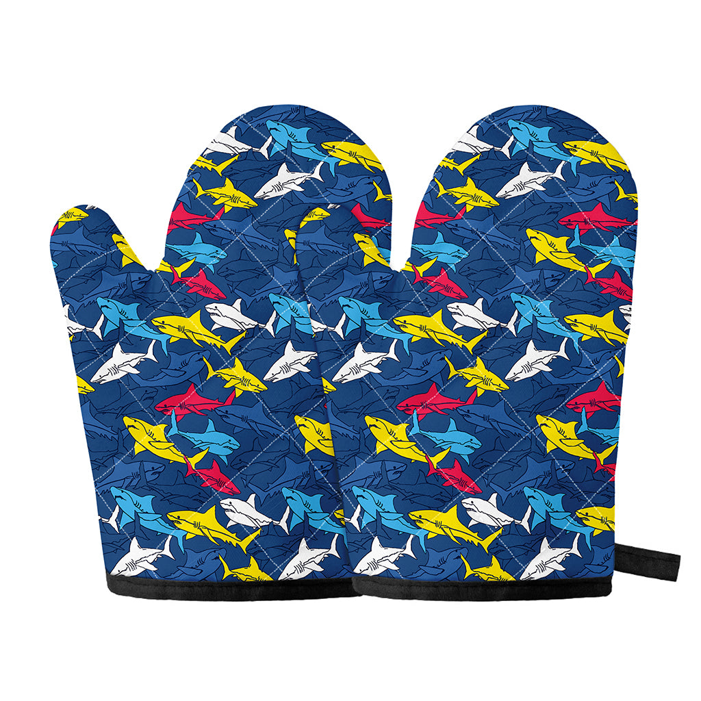Doodle Shark Pattern Print Oven Mitts
