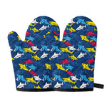 Doodle Shark Pattern Print Oven Mitts