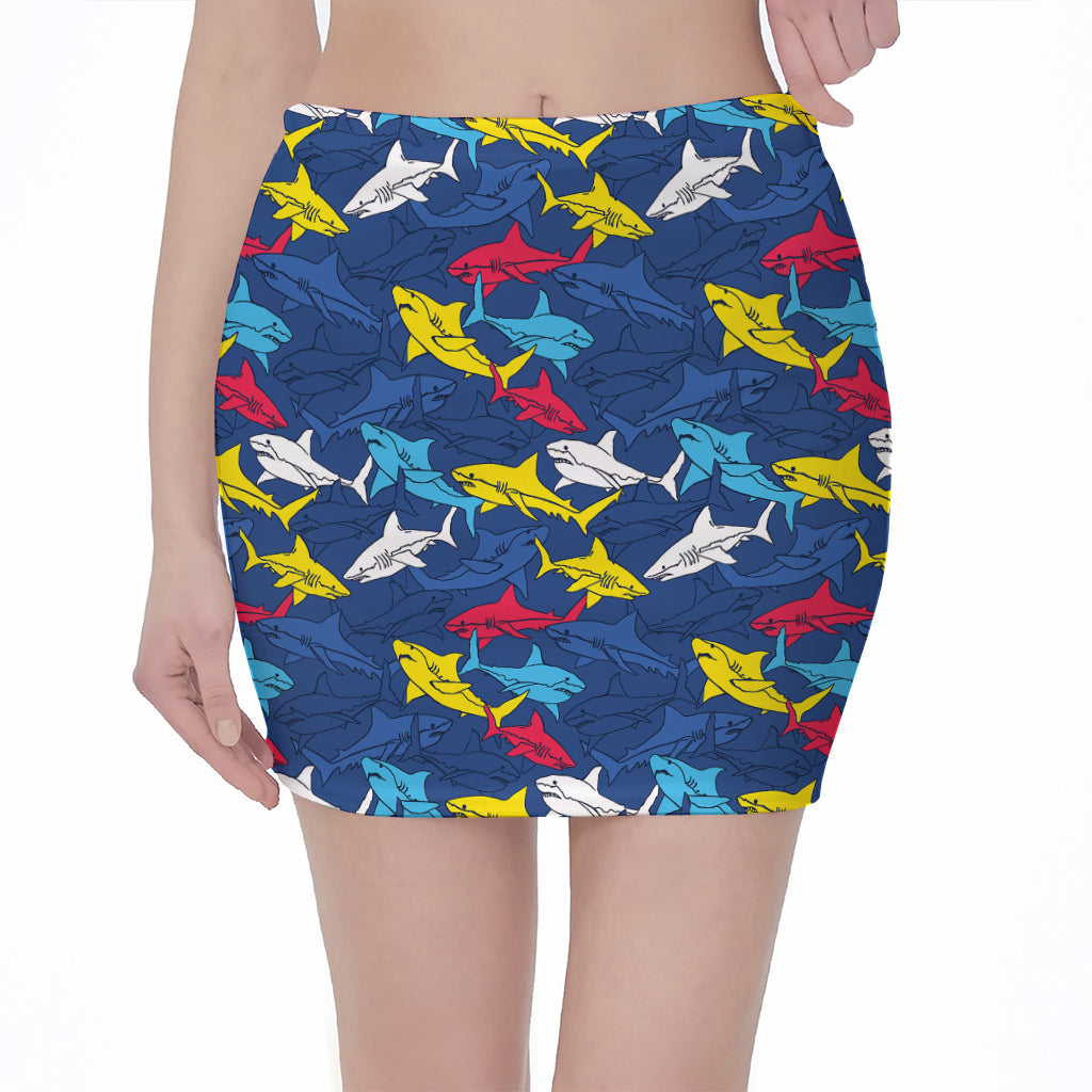 Doodle Shark Pattern Print Pencil Mini Skirt