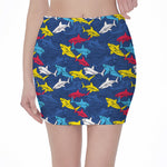 Doodle Shark Pattern Print Pencil Mini Skirt