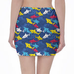 Doodle Shark Pattern Print Pencil Mini Skirt