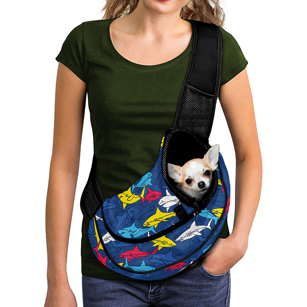 Doodle Shark Pattern Print Pet Sling Carrier