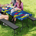 Doodle Shark Pattern Print Picnic Table Cover