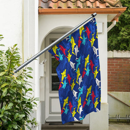 Doodle Shark Pattern Print Polyester Flag