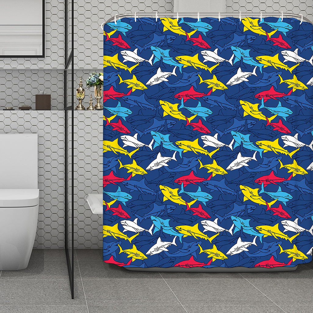 Doodle Shark Pattern Print Polyester Shower Curtain