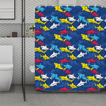 Doodle Shark Pattern Print Polyester Shower Curtain