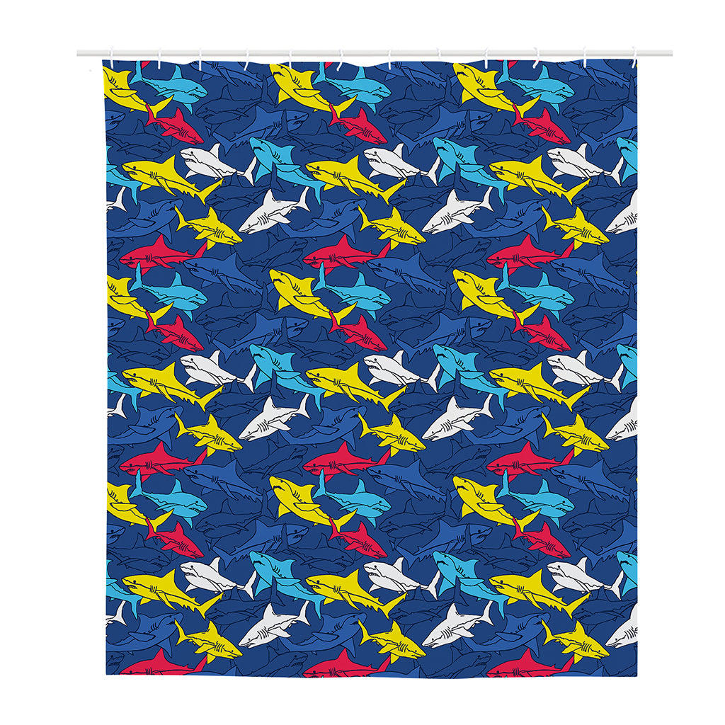 Doodle Shark Pattern Print Polyester Shower Curtain