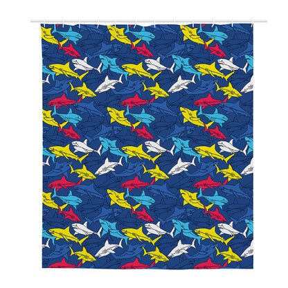 Doodle Shark Pattern Print Polyester Shower Curtain