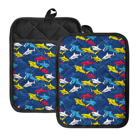 Doodle Shark Pattern Print Pot Holders With Pocket