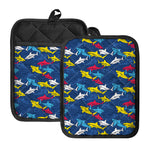 Doodle Shark Pattern Print Pot Holders With Pocket